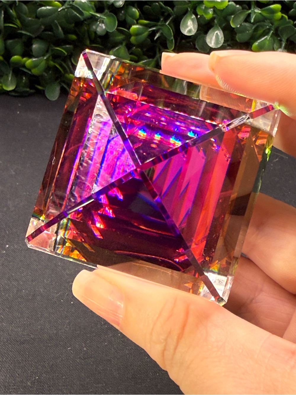 Vintage Swarovski Crystal Pyramid Paperweight - Vitrail Medium Rainbow Finish